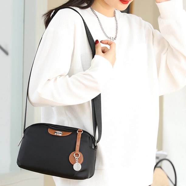 Bolso de hombro compuesto, almohada de nailon transpirable, bandolera, viaje de compras para mujer (negro)