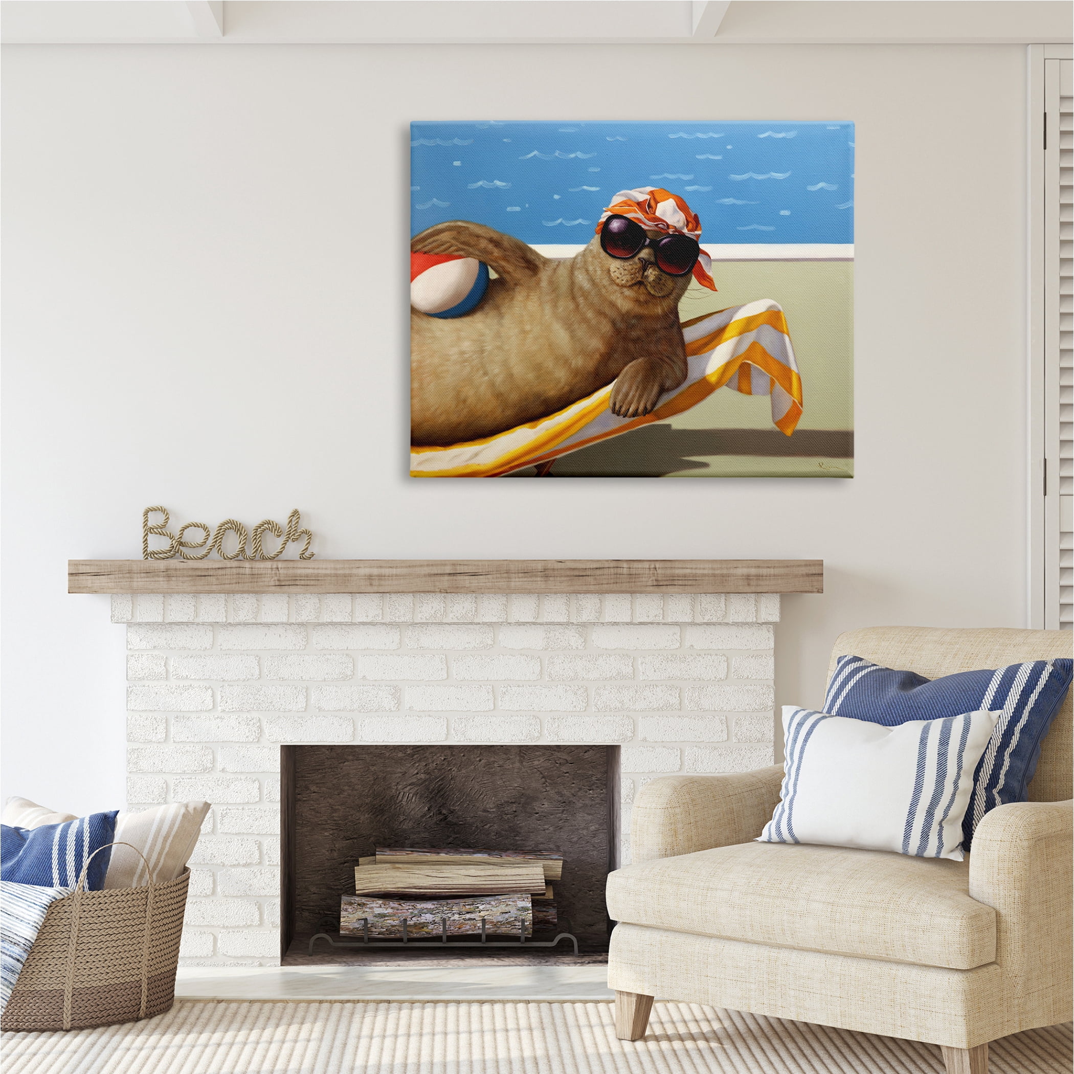 Stupell Industries Seal with Beachball Animals & Insects Painting Gallery Wrapped Canvas Print Wall Art, 48 x 36