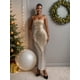thumbnail image 3 of Vestido largo Figdaw sin tirantes con lentejuelas y diamantes de imitación, color beige, XXL, para mujer, 3 of 7