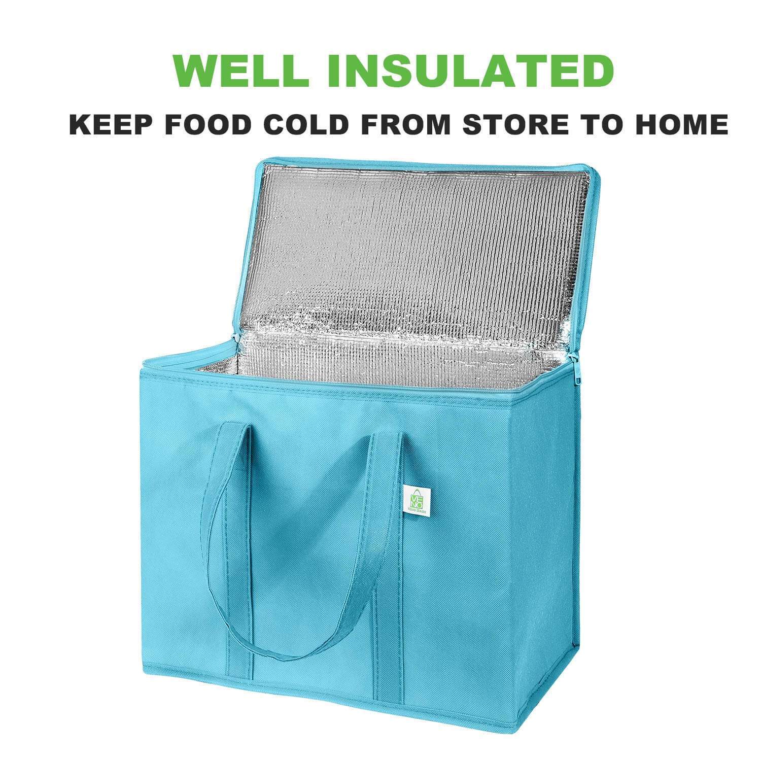 Insulated Reusable Grocery Bag, Durable, Heavy Duty and Extra Large Size - Cyan - image 2 of 8