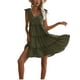 thumbnail image 3 of Txlixc, vestido informal de verano para mujer, vestido acampanado de Color sólido sin mangas con cuello en V y volantes, vestido plisado para fiesta en la playa, ropa de calle Txlixc  Estilo de ocio, 3 of 8