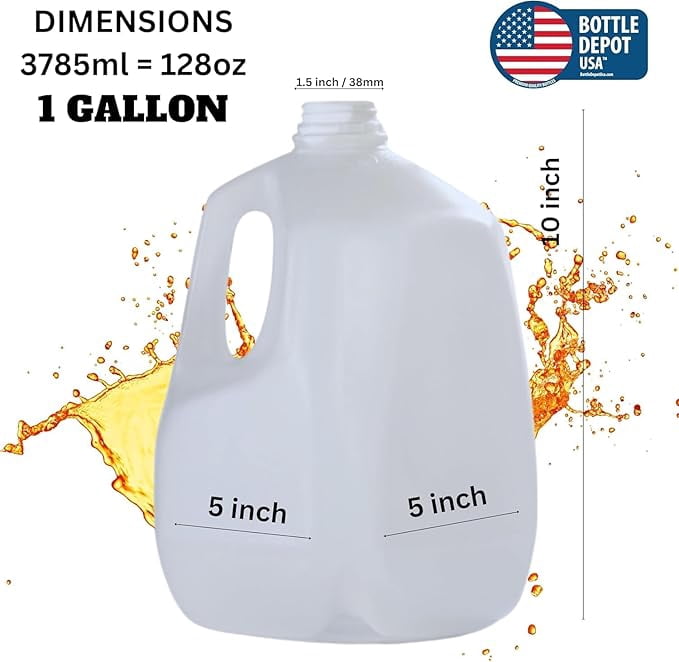 (8 PACK) 128 Oz Empty Plastic Gallon Juice Bottles with Tamper Evident Black Caps - Smoothie Bottles - Ideal for Juices, Milk, Smoothies, Picnic's and Even Meal Prep - Made in USA