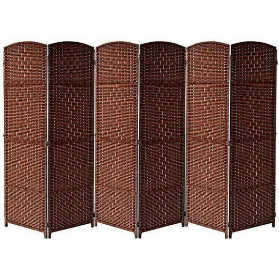 Extra Wide - Diamond Weave Fiber Room Divider, 6 Panel (Brown)