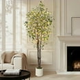 thumbnail image 2 of Artificial Eucalyptus Tree, 7ft Tall Fake Artificial Plant with White Planter，Large Faux Floor Plant Fake Silk Trees with 100 Lights Artificial Trees for Home Decor Indoor, 2 of 7