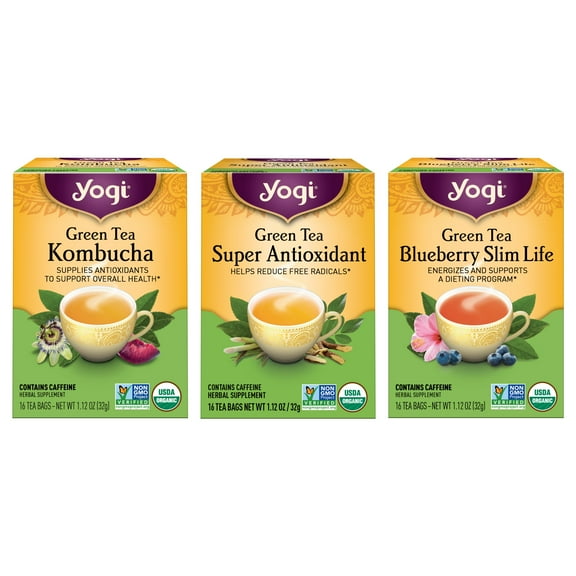 Yogi Tea Green Tea Variety Pack Sampler, Wellness Tea Bags, 3 Boxes of 16
