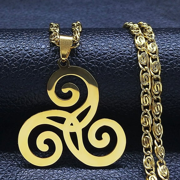 Celtics Triskele Triskelion Necklace 14K Yellow Gold Triple Spiral Pendant Necklaces Witch Jewelry