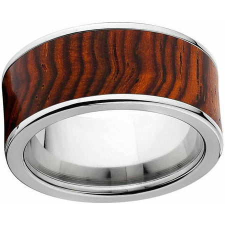 Men's Cocobolo Exotic Wood Ring Crafted in Durable Stainless Steel