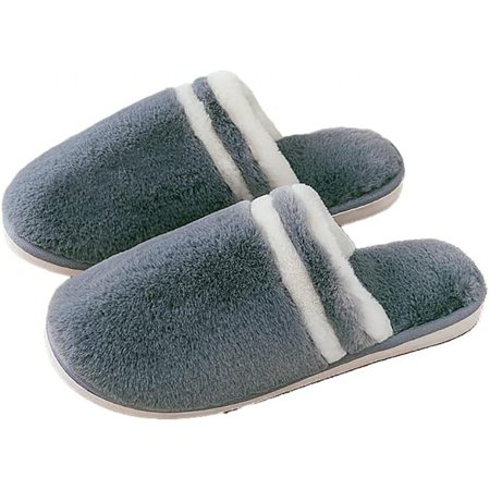 

shuwee Mens Ladies Plush Slippers Spring Warm Slippers with Wool-like Lining Lined With Non-Slip Sole Indoor Outdoor Gray 7-8