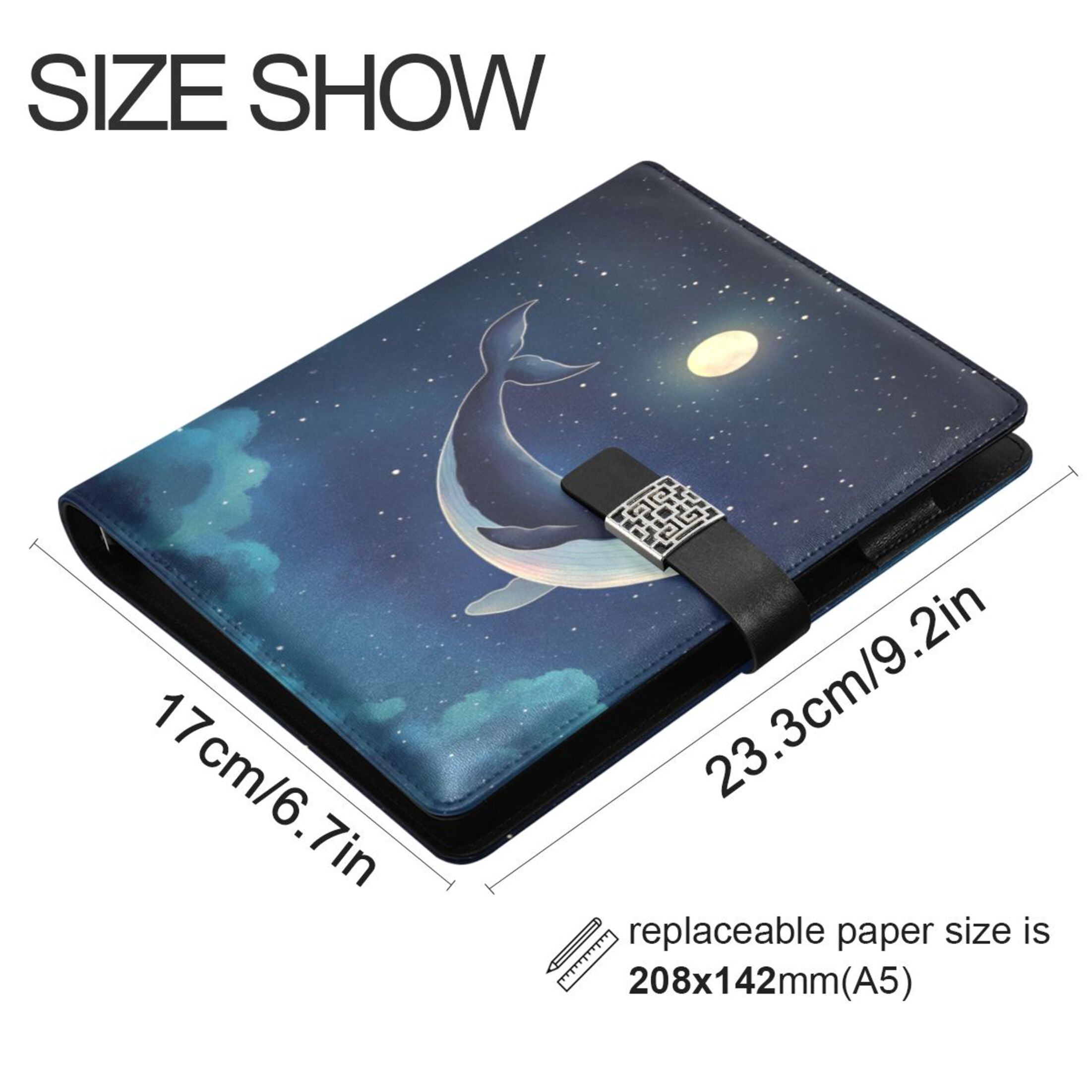 Leather Planner Leather Notebook Notebook Journal Binder Design Pen Pocket Design Convenient for Storage Sky Whale