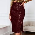 thumbnail image 3 of Sparkly Sequin Skirts for Women High Waisted Slimming Slit Bodycon Rave Midi Skirts Glitter Cocktail Party Skirt, 3 of 5