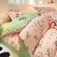 thumbnail image 2 of 3 Piece Duvet Cover Set Cozy Brushed Flannel Bedding Featuring Delicate Pear Blossoms Twin Size Duvet Cover with 2 Pillowcase, Pink/Sage Green, 2 of 6