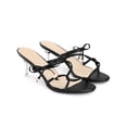 thumbnail image 3 of BLISSFUL STEP Bow Knot Heeled Sandal Slip-On Open-Toe Stiletto Heel Strappy Rhinestone Sandals for Women Black (Size 6), 3 of 7