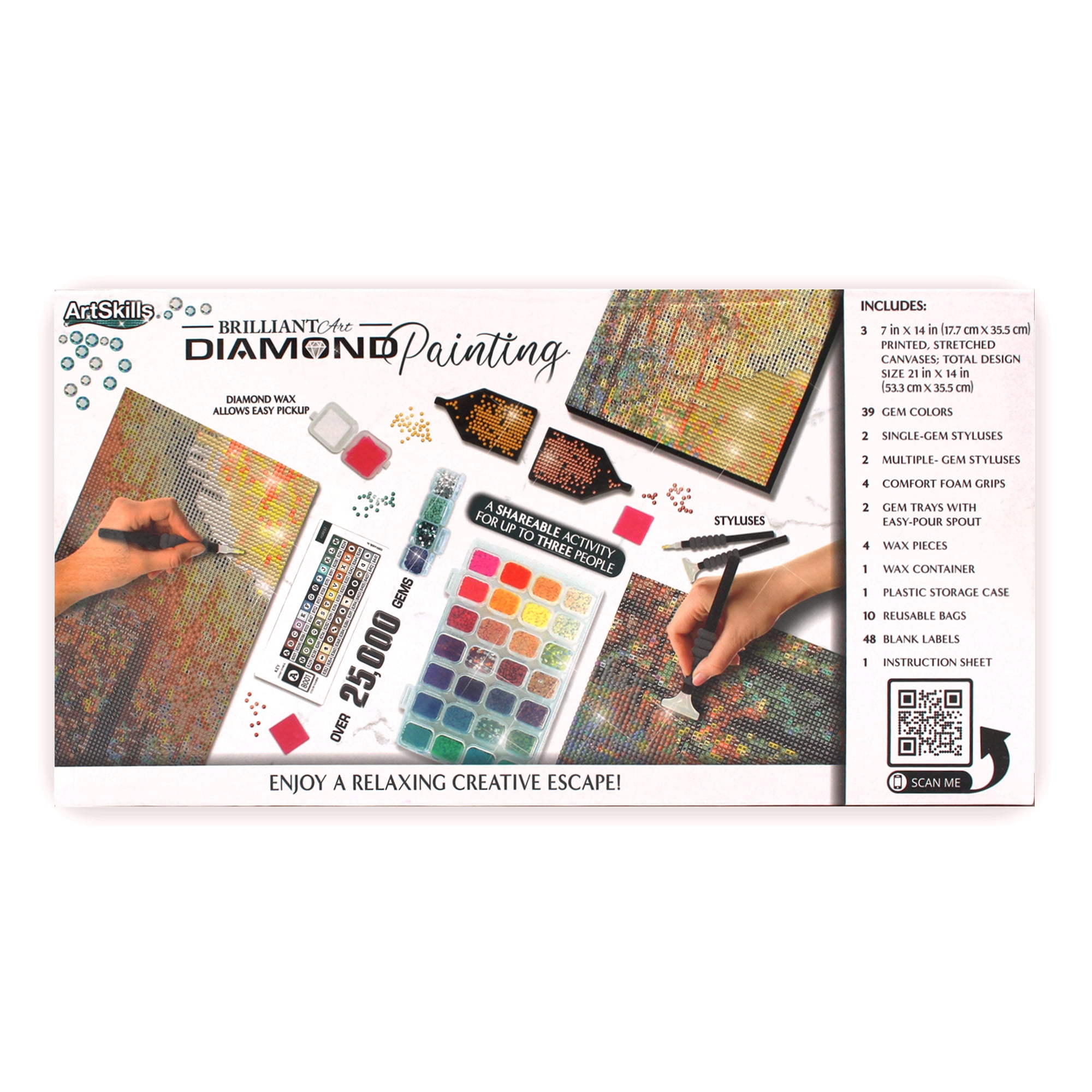 ArtSkills Diamond Painting Kit, Diamond Art Ready to Hang Framed Canvas with Storage and Accessory Kit, Forest, 3 Stretched Canvas Panels, 14” x 7” Each