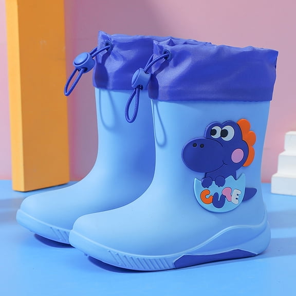 XIMIN Toddler Boys Girls Dinosaur Rain Boots with Elastic Cuff Ankle and Non-Slip Sole Waterproof Easy-On Rubber Boots Adjustable Outdoor Playing Rainboots