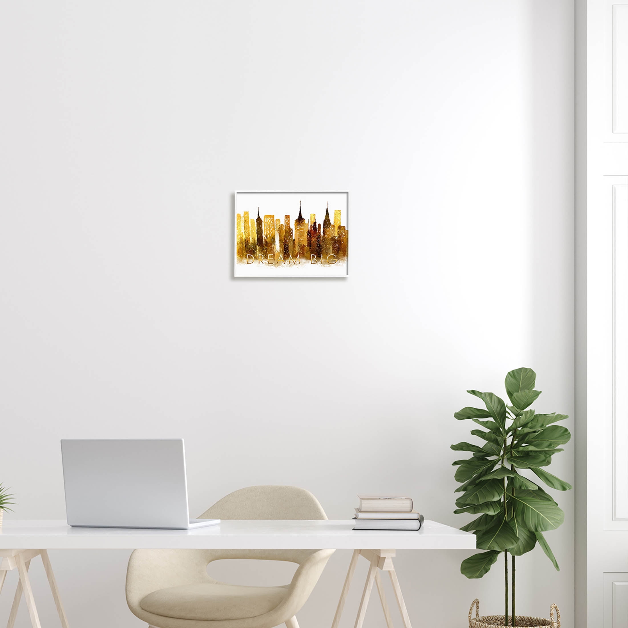 Stupell Industries Dream Big Glam City Skyline Graphic Art White Framed Art Print Wall Art, Design by Ziwei Li