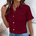 thumbnail image 4 of Tops de Color Sólido para las Mujeres Manga Corta V-Cuello Botón Arriba, Blusa de Moda Casual para el Uso Diario, 4 of 9