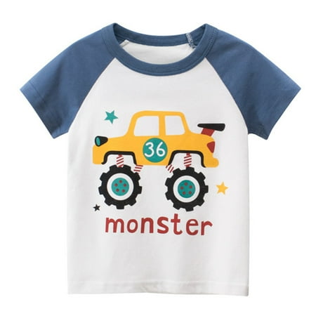 

Fsqjgq Boys Blank Tops Toddler Kids Baby Boys Girls Cars Print Short Sleeve Crewneck T Shirts Tops Tee Clothes for Children Kids Shirt Long Sleeve Cotton Blue 130