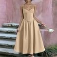 thumbnail image 3 of Women's 2025 Summer Spaghetti Strap Maxi Dress V Neck Solid Color A Line Beach Long Dress Slim Fit Sundress, 3 of 7