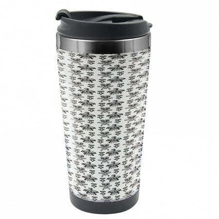 

Ethnic Travel Mug Monochrome Motifs Folk Feels Steel Thermal Cup 16 oz by Ambesonne