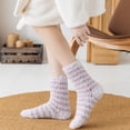 thumbnail image 3 of Eoperou 1 Pair Floor Socks Striped Fuzzy Stretchy Soft Mid-calf Cold Resistant Comfortable Winter Thermal Women Indoor Home Slipper Sleeping Socks for Daily Wear, 3 of 8