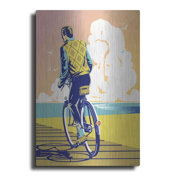 Luxe Metal Art 'Beach Bike' by David Chestnutt, Metal Wall Art, 24"x36"