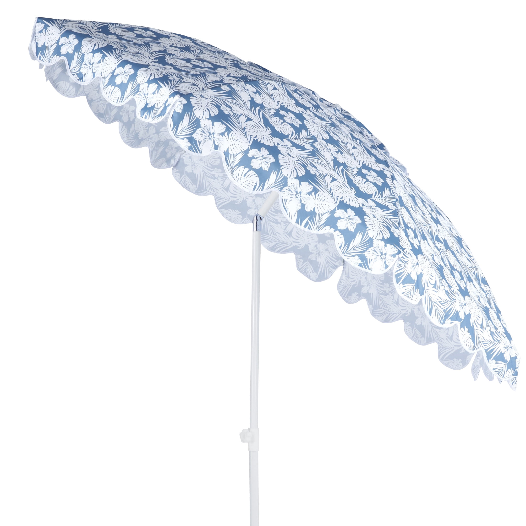 Mainstays 7.5 ft Resort Beach Umbrella with Sand Anchor and Tilt, Blue Palm Design