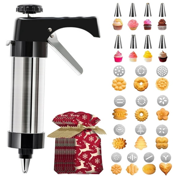 Stainless Steel Manual Cookie & Biscuit Press, 32-Piece Cookie Decorating Kit