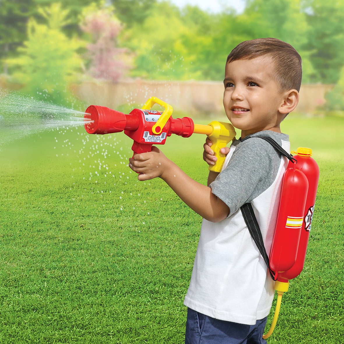 Play Day Firefighter Backpack Water Blaster – Firehose Role Play Toy for Outdoor Fun – Ages 3