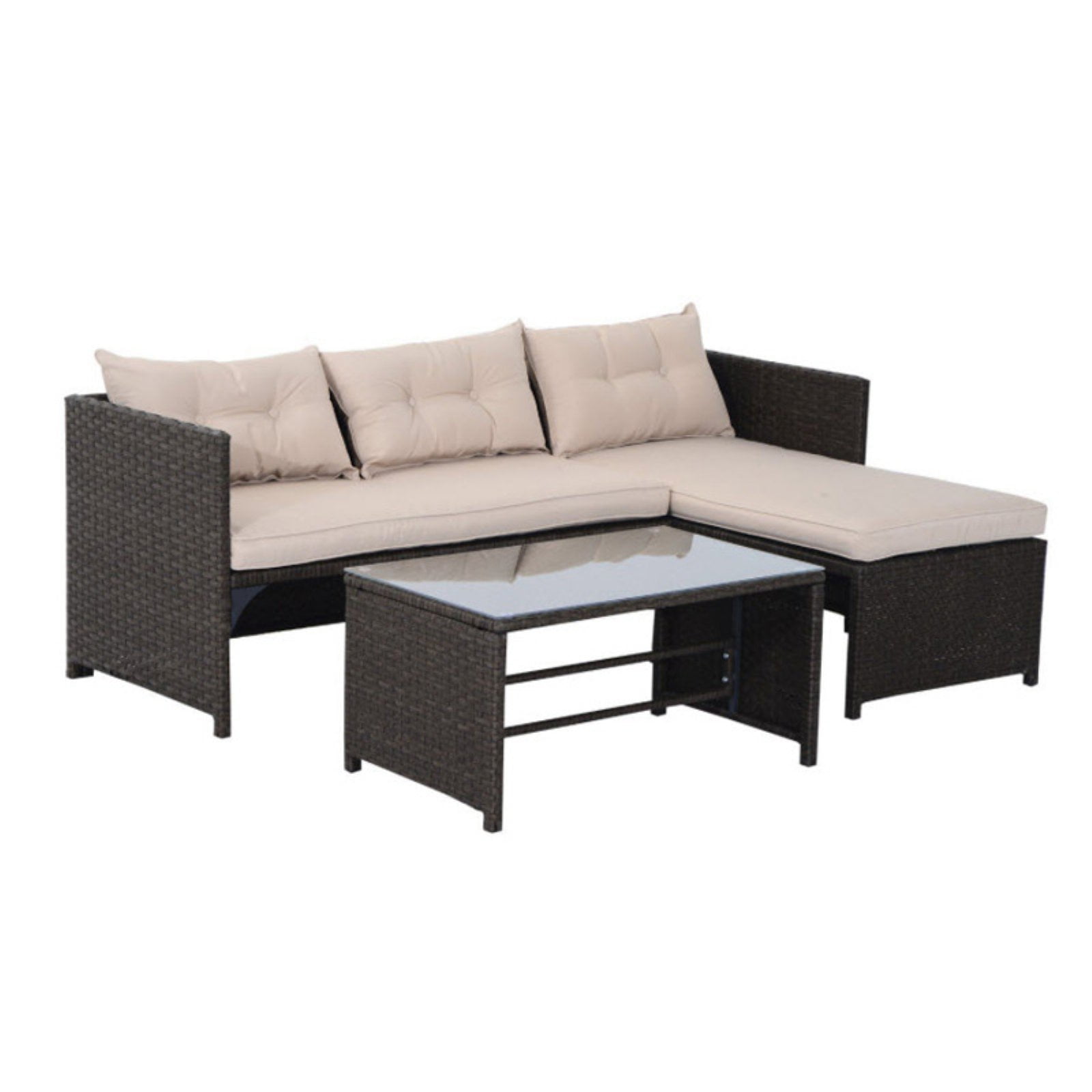 Outsunny Rattan Wicker 3 Piece Outdoor Conversation Set with Coffee Table by Aosom