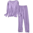 thumbnail image 2 of Roncen Women's Pajama Set with Built-in Bra, Soft Modal V-Neck Long Sleeve Shirt & Pants, Comfortable 2-Piece Loungewear, 2 of 6