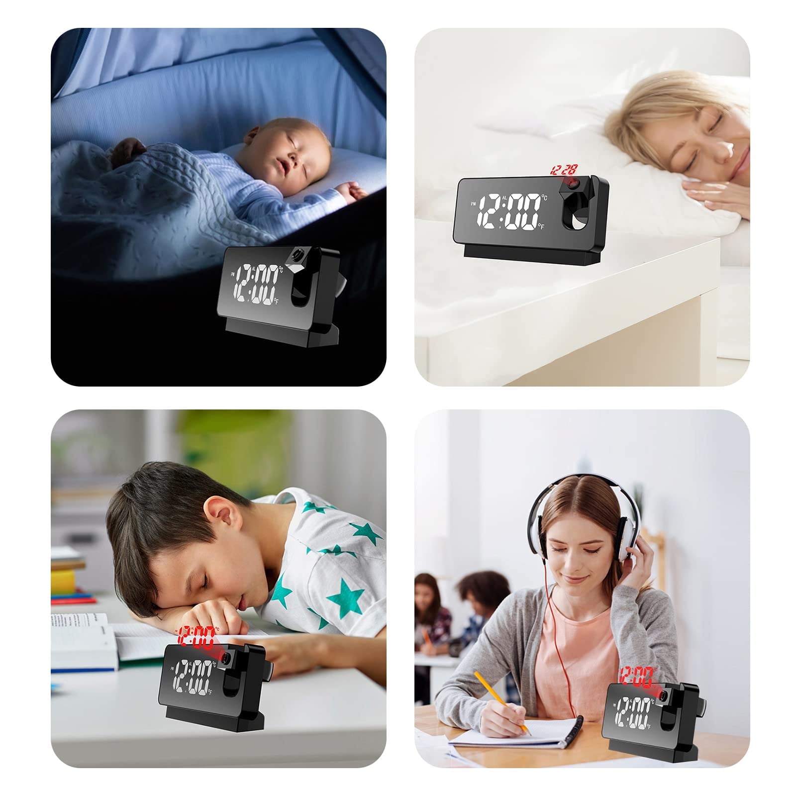 Digital LED Projection Alarm Clock Table Clock Bedroom Bedside Clock Sleep Timer Large Ceiling Clock with Temperature
