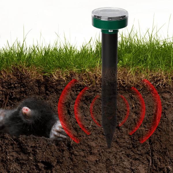 Ultrasonic Solar Mole Repeller, Vibration Rodent Deterrent with Buzzer Sound Wave, Waterproof Outdoor Pest Repellent for Moles Gophers Voles, 323 Sq.ft Coverage for Yard Garden Farm