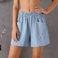 thumbnail image 5 of Bxsruta Women's Cotton Shorts High Waist Loose Fit Elastic Waistband Wide Leg with Pockets for Summer Casual Lounge, 5 of 7