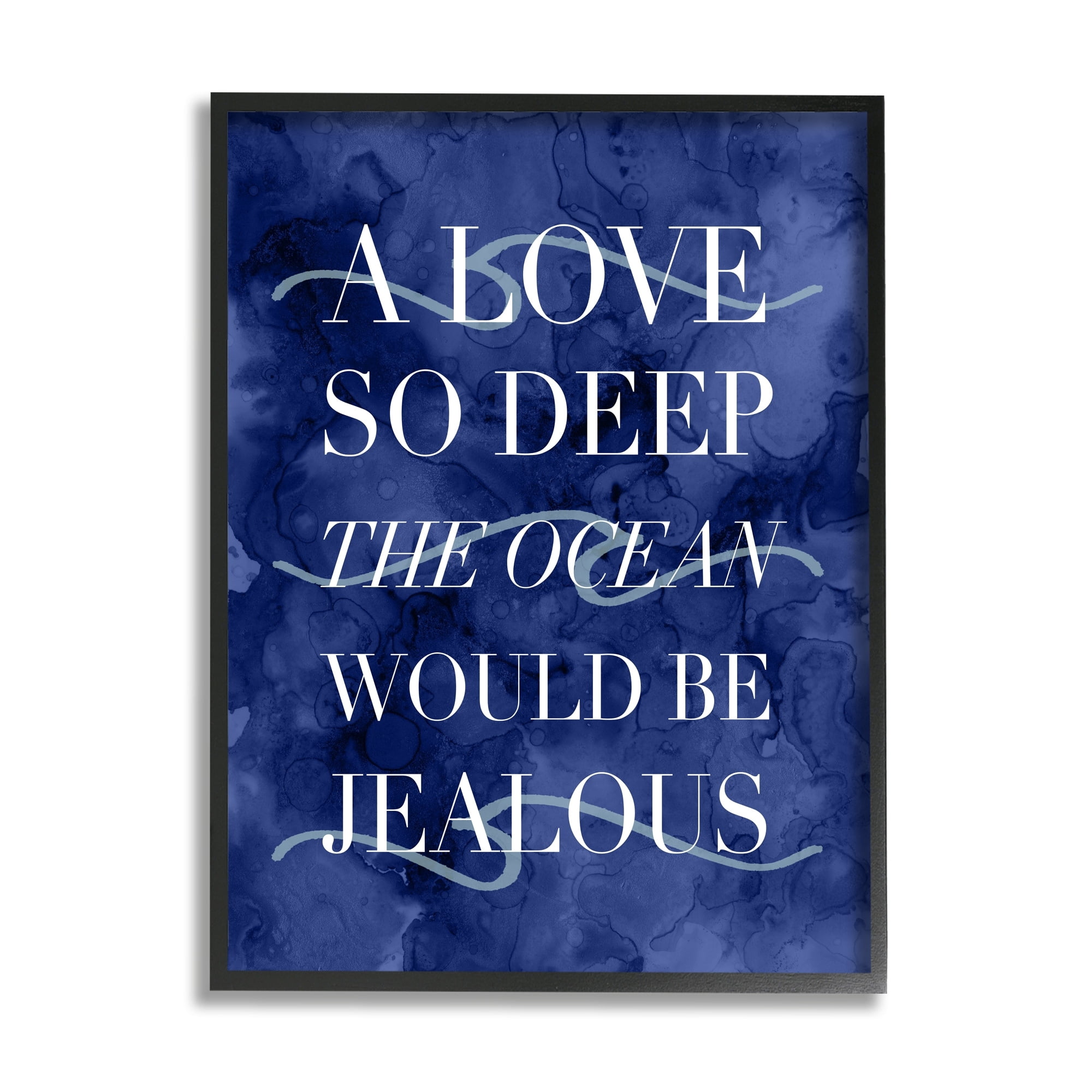 Stupell Industries Romanic Ocean Love Serif Text Watery Background Graphic Art Black Framed Art Print Wall Art, Design by Daphne Polselli
