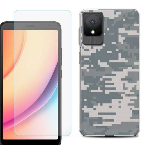 For TCL K11 Phone Case Cover, Shockproof Case with Tempered Glass Screen Protector, by OneToughShield - Digital Camo