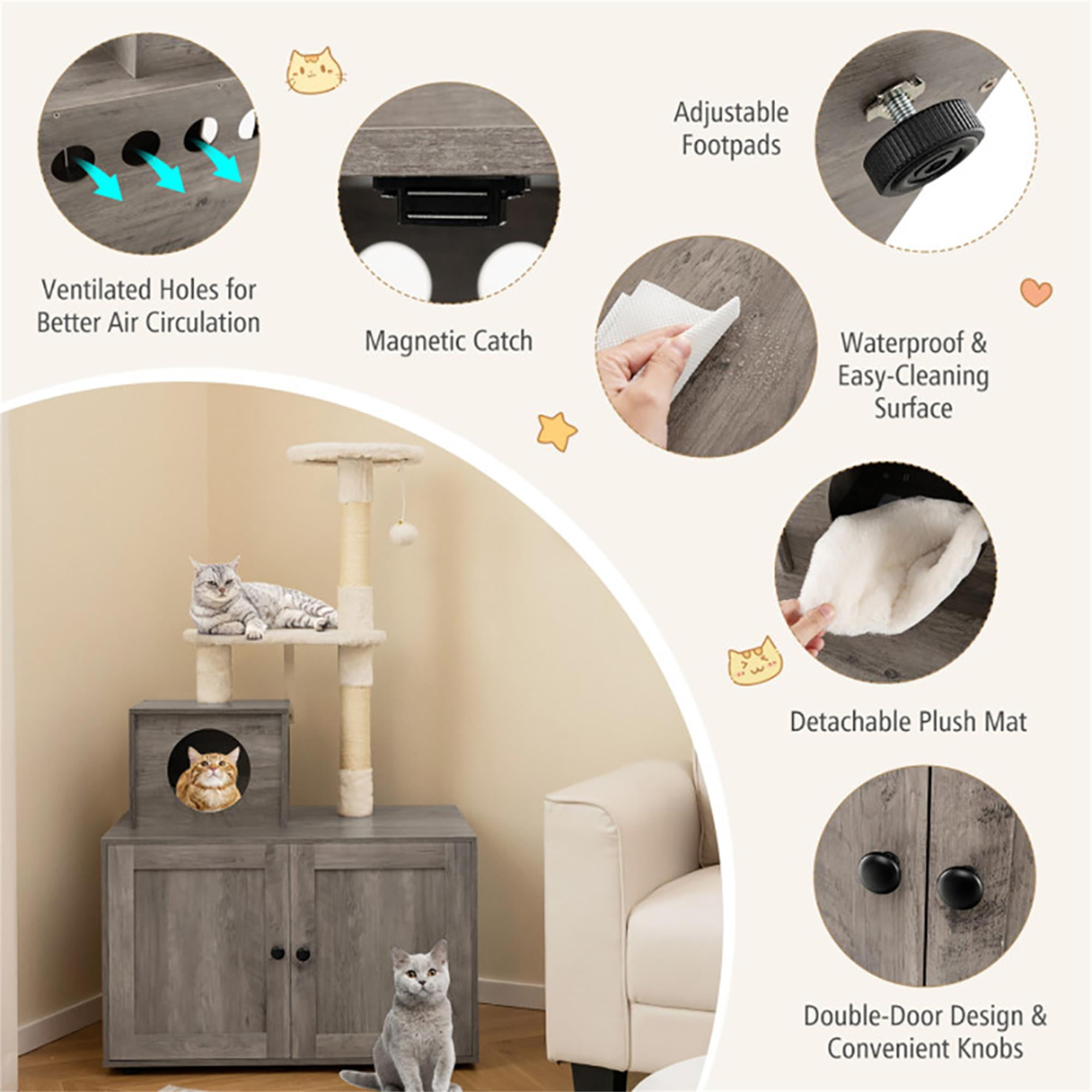 Pefilos 52" Cat Tree with Wood Litter Box Enclosure, All-in-one Indoor Cat Furniture with Large Platform and Condo, Modern Style Cat Tower, Gray Pefilos 52" Cat Tree with Wood Litter Box Enclosure, All-in-one Indoor Cat Furniture with Large Platform and Condo, Modern Style Cat Tower, Gray