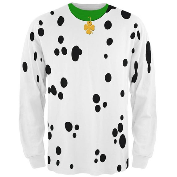 St Patrick's Day Dog Dalmatian Costume Green Collar Shamrock Mens Long Sleeve T Shirt