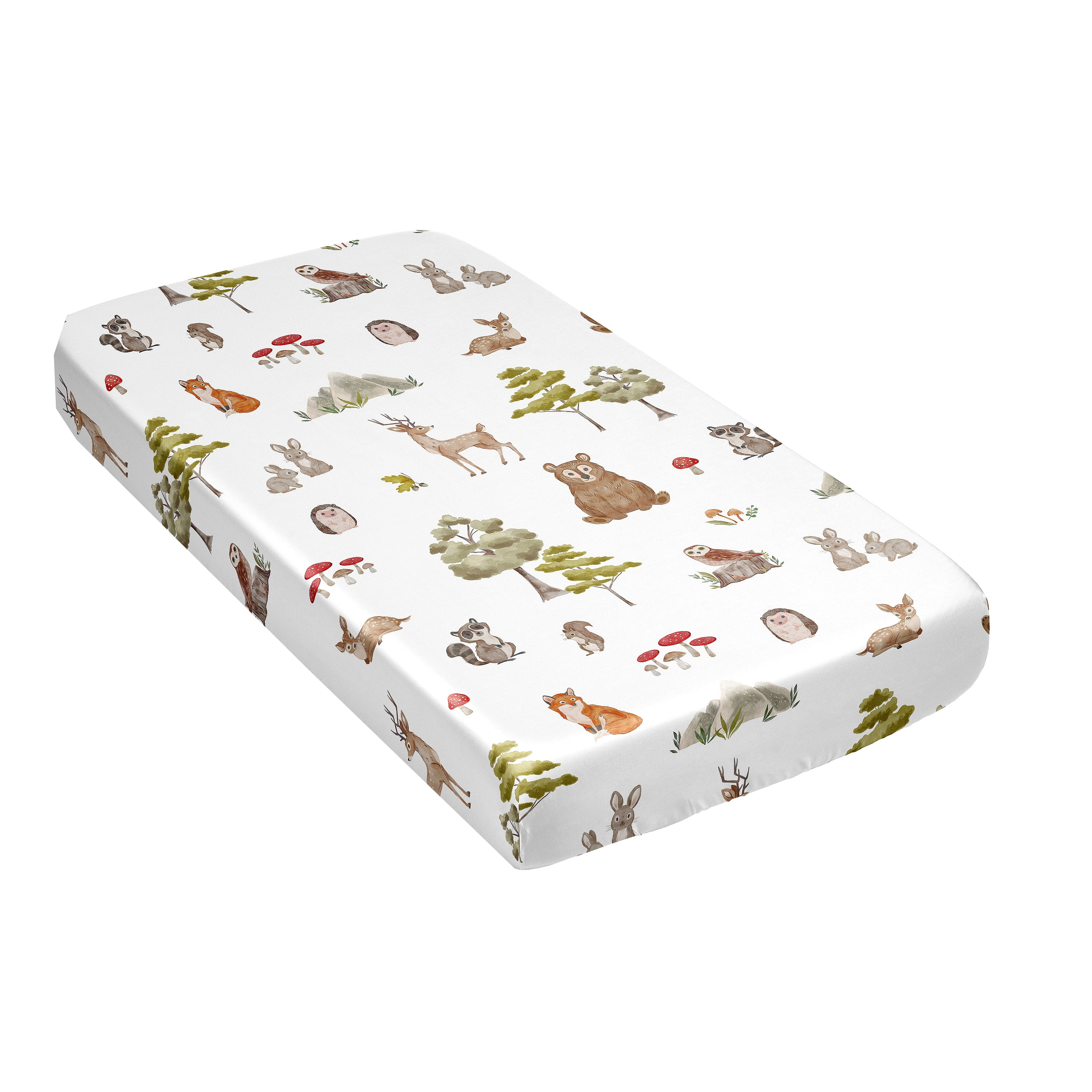 Sweet Jojo Designs Watercolor Woodland Forest Animals Boy Girl Gender Neutral Unisex Satin Fitted Crib Sheet