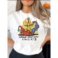 thumbnail image 1 of [Confort Quotidien] T-Shirt Graphique "le Pet de Groupe Commence à 8 Pouces - Col Rond Décontracté Manches Courtes, Haut d'Été Confortable en Polyester Mélangé avec des Personnages de Dessins Animés Colorés Fête des Pères, Fête des Mères, 1 of 6