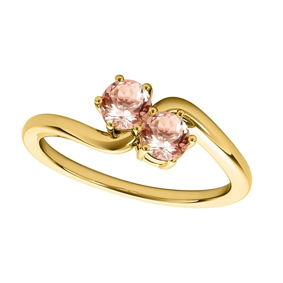 Mauli Jewels Engagement Rings for Women 0.90 Carat Two Stone Morganite Wedding Enagement Ring 4 Prong-Setting 10k Yellow Gold