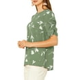 thumbnail image 4 of DARING DIVA Floral Crew Neck Shirred Short Sleeve Casual Top XS Green, 4 of 6