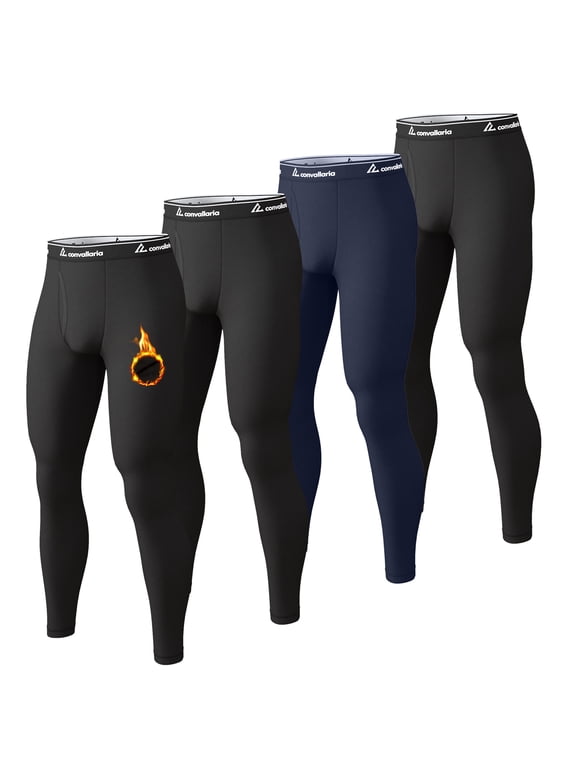 4 Pcs Thermal Pants for Men Fleece Lined Thermal Bottom Athletic Base Layer Cold Weather Gear