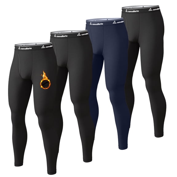 CL convallaria 4 Pcs Thermal Pants for Men Fleece Lined Thermal Bottom Athletic Base Layer Cold Weather Gear