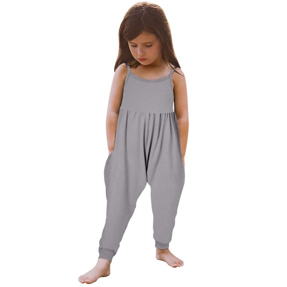 Vedolay Formal Jumpsuits Girl's Two Tone Button Front Sleeveless Belted Rib Knit Romper,Gray 3 Years