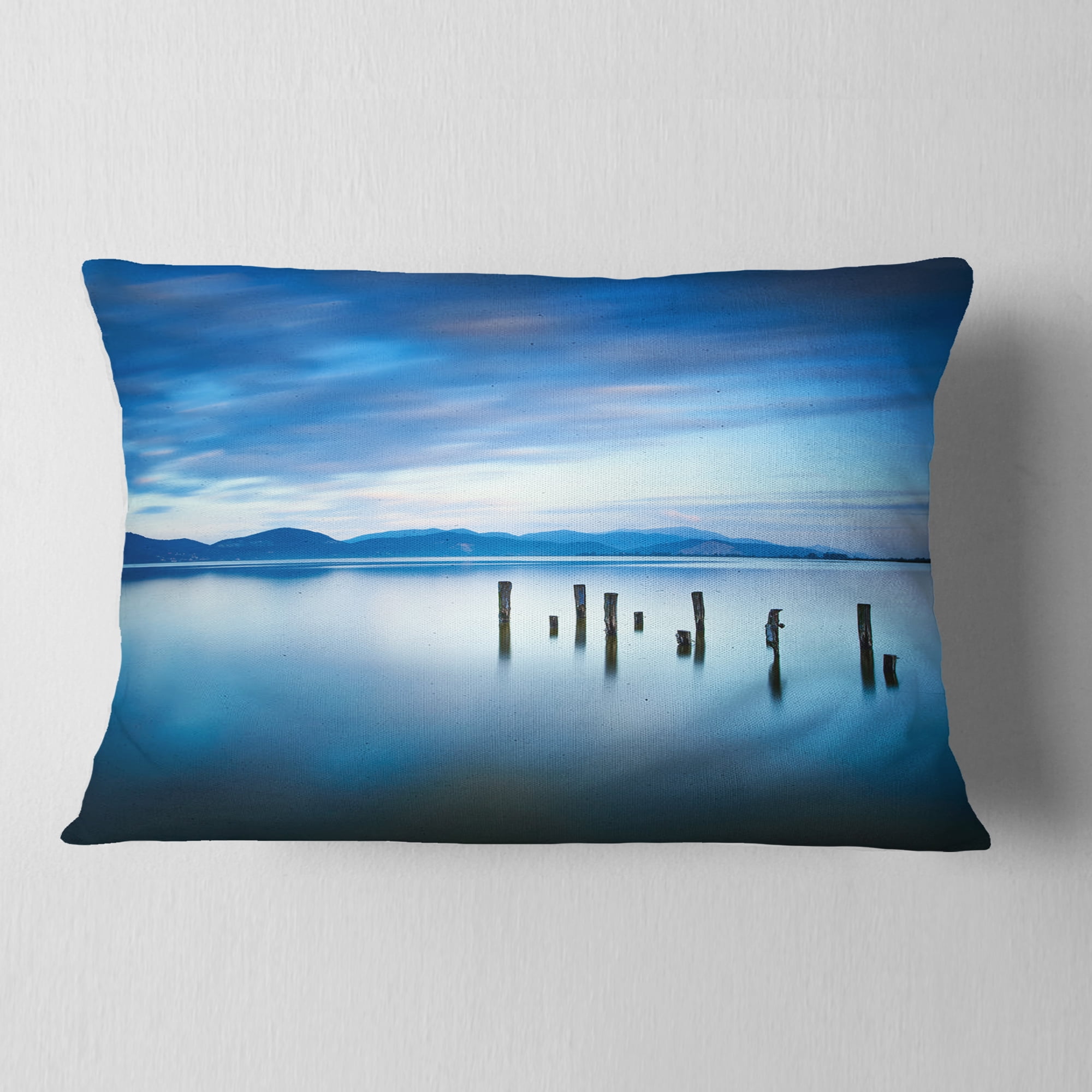 Designart Cloudy Sky in Blue Sea - Seascape Throw Pillow - 12x20