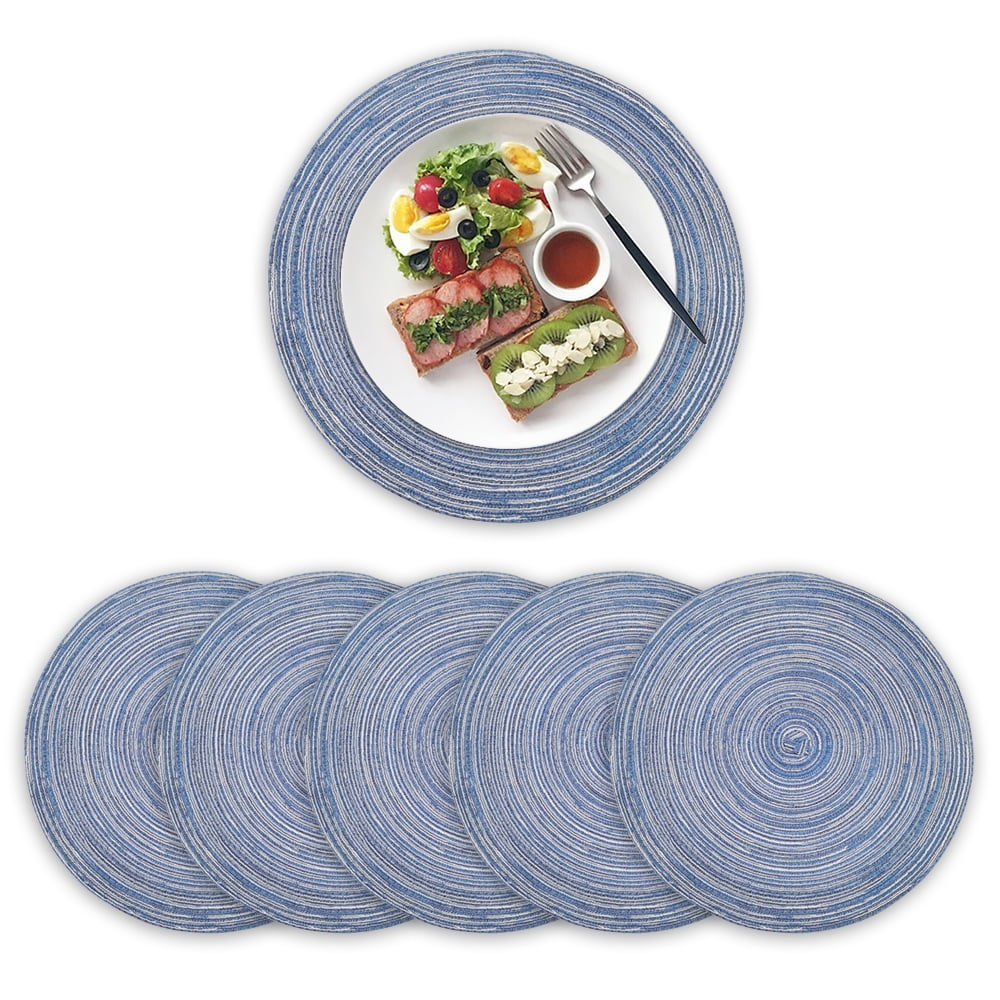 Round Placemats Set of 6, Cotton Woven Placemat Heat-Resistant Non-Slip ...