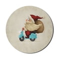 thumbnail image 1 of Christmas Mouse Pad for Computers, Old Santa Claus Delivering Presents on His Motorcycle Swirled Lines Frame, Round Non-Slip Thick Rubber Modern Mousepad, 8" Round, Red Tan Pale Blue, by Ambesonne, 1 of 2