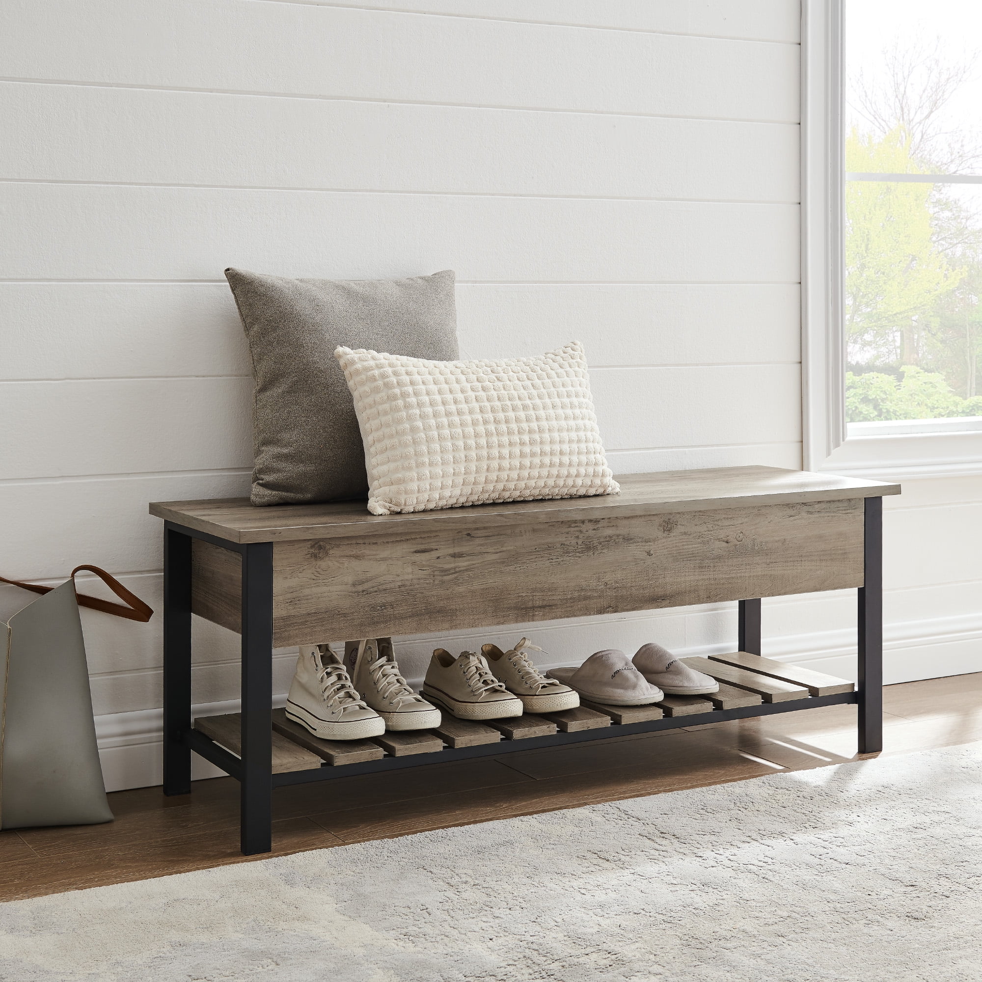 farmhouse shoe rack bench