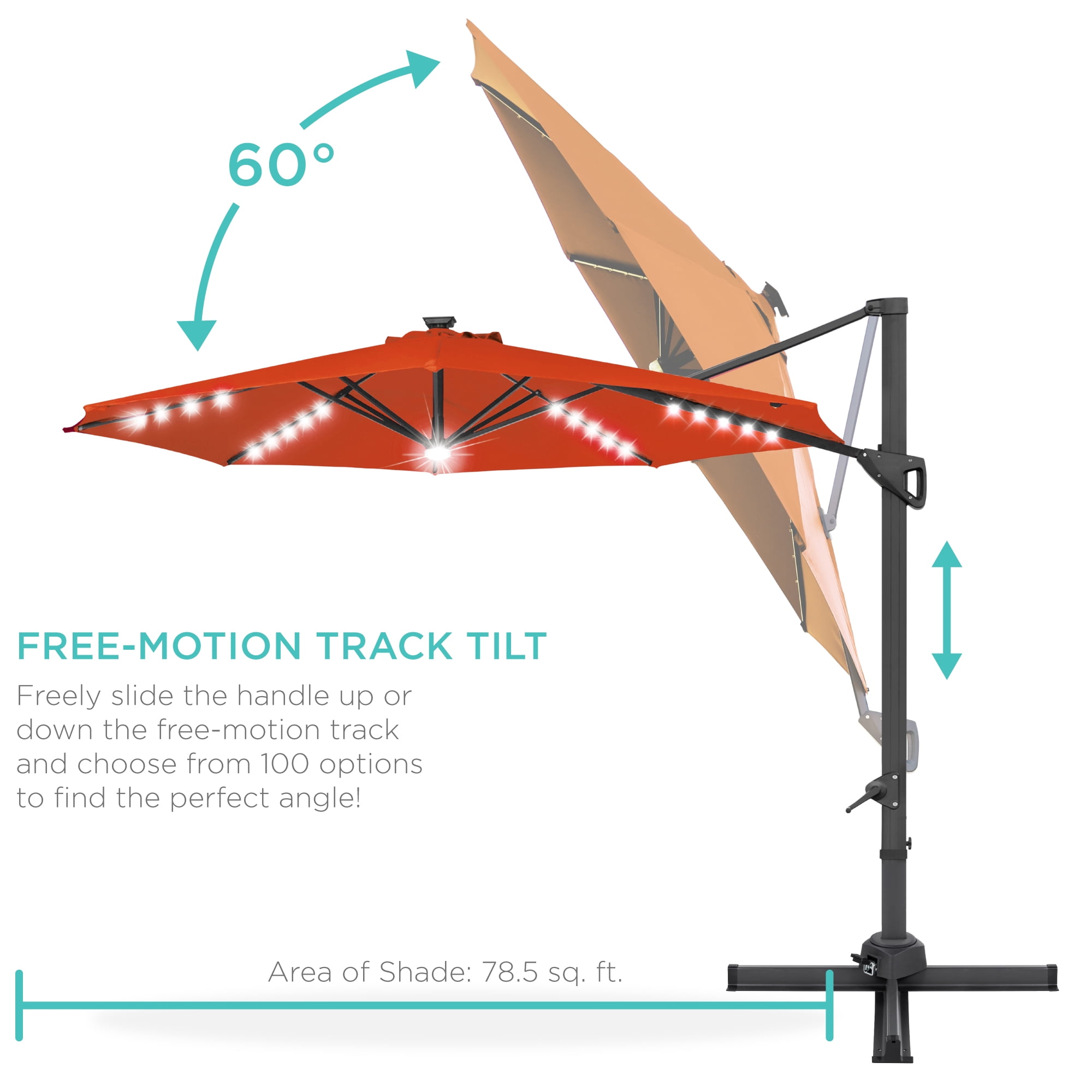 10ft solar led cantilever offset patio umbrella 360dgrees rotation aluminum Best Choice Products 360-Degree Lit Umbrella, Outdoor Hanging Shade This luxurious outdoor patio umbrella is a great companion for outdoor use Best Choice Products 10ft Solar