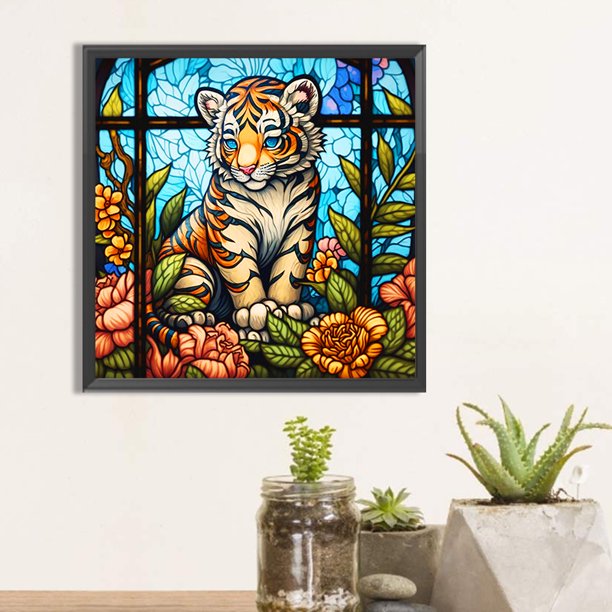 Cuadros Decorativos Pintura de diamante 5D DIY Taladro redondo completo Vidrieras Tigre Kit Decoración (A7428) DQrwqpou embutido en tela